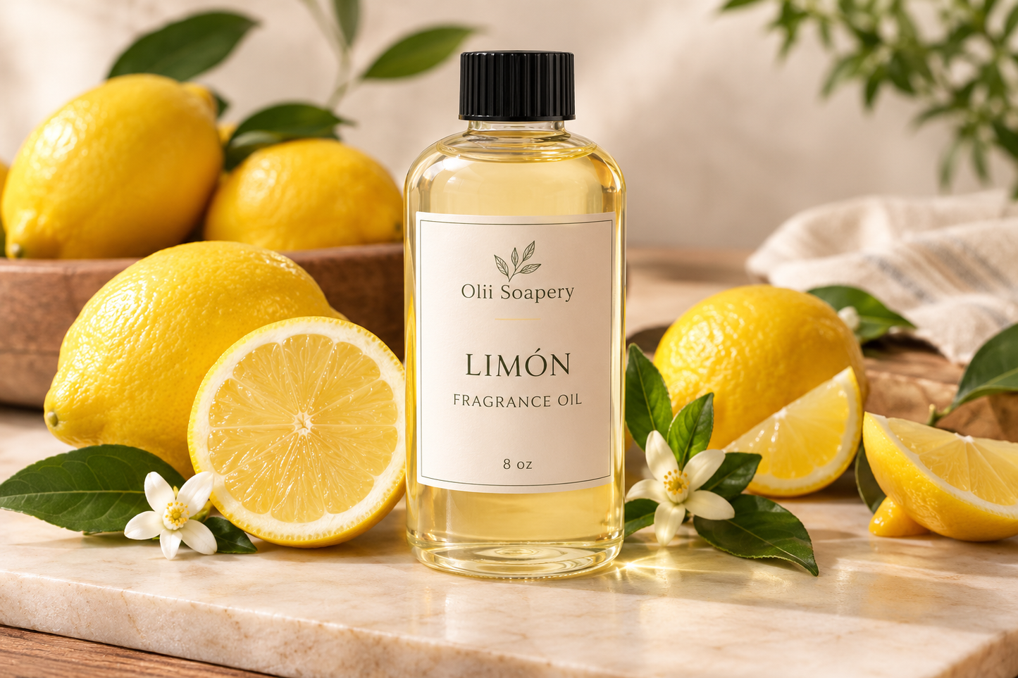 Aceite de Fragancia Limón 2 oz – Aroma Cítrico Fresco para Jabones, Velas, Wax Melts y Productos Artesanales