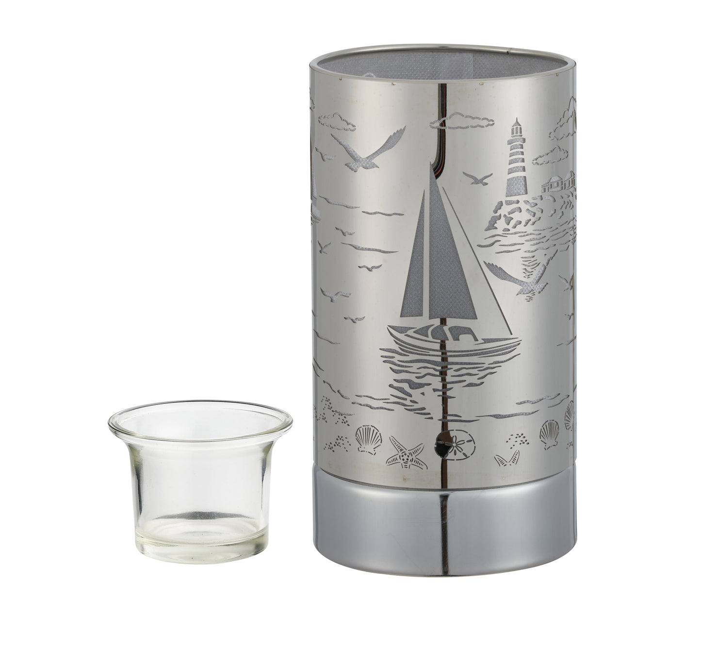 7" touch lamp-Fragrance Wax Melts Warmer -Electric Candle Essential Oil Burner-Metal Silver Sailboat Table Decor by Peterson Housewares & Artwares