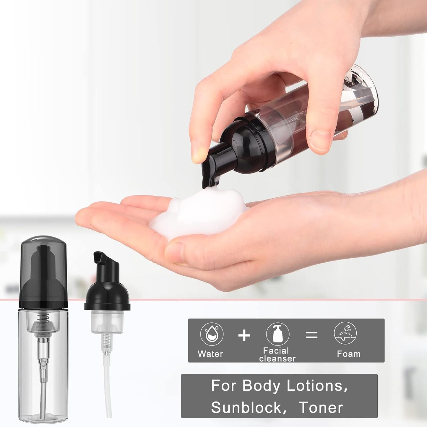 Botella Foam Pump Refillable 2 oz | Dispensador Espumoso para Lash Shampoo, Jabón y Skincare DIY –