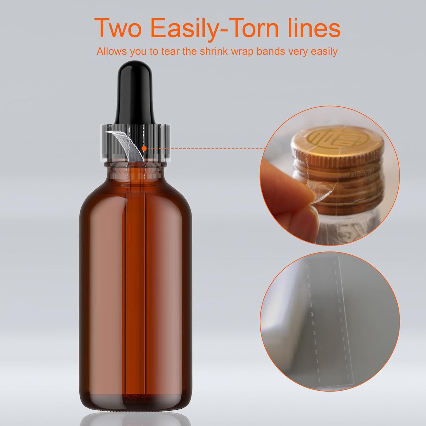 Shrink Wrap Bottle Seals Heat Shrink Bands Clear (45x30mm) – for Dropper & Glass Bottles (pack of 100)