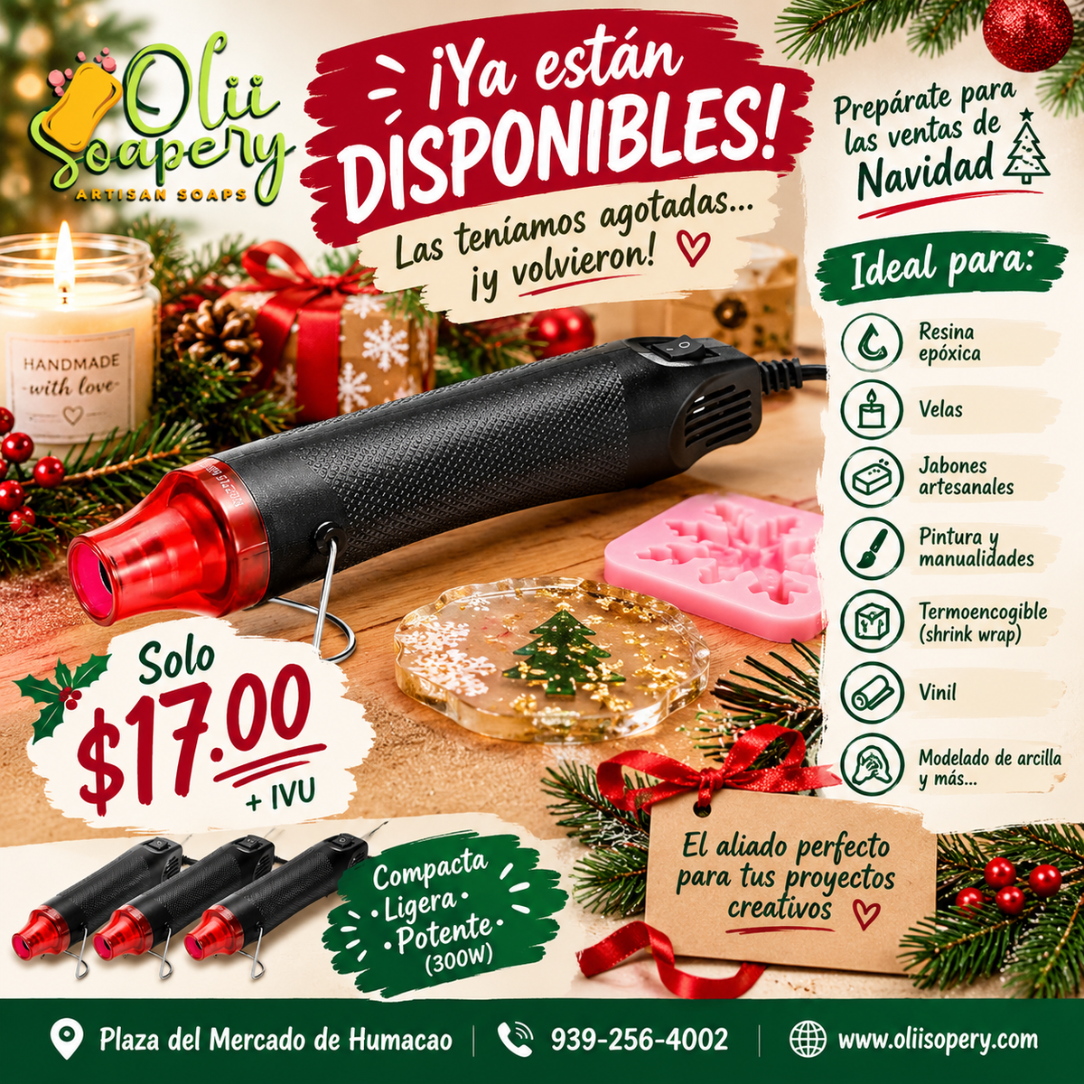 Mini Heat Gun 300W para Manualidades, Resina Epóxica, Embossing y DIY – 110V