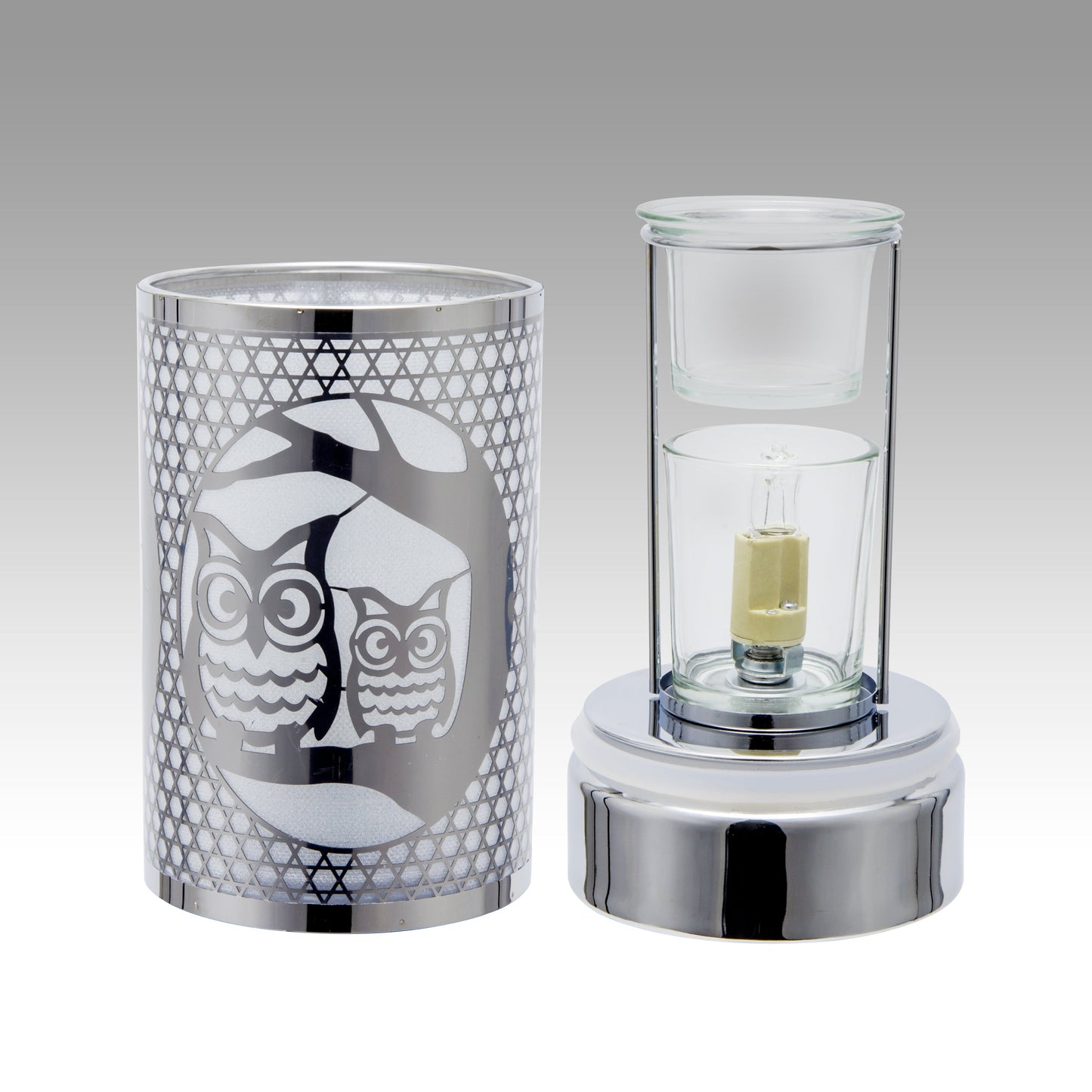 7" touch lamp-Fragrance Wax Melts Warmer -Electric Candle Essential Oil Burner-Metal Table Decor - Silver Loving Owls by Peterson Housewares & Artwares