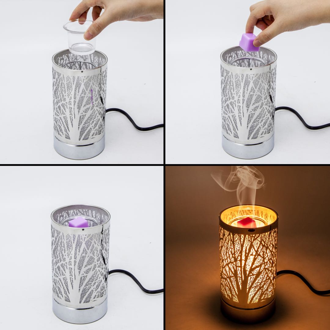 7" touch lamp-Fragrance Wax Melts Warmer -Electric Candle Essential Oil Burner-Metal Table Decor - Silver Loving Owls by Peterson Housewares & Artwares