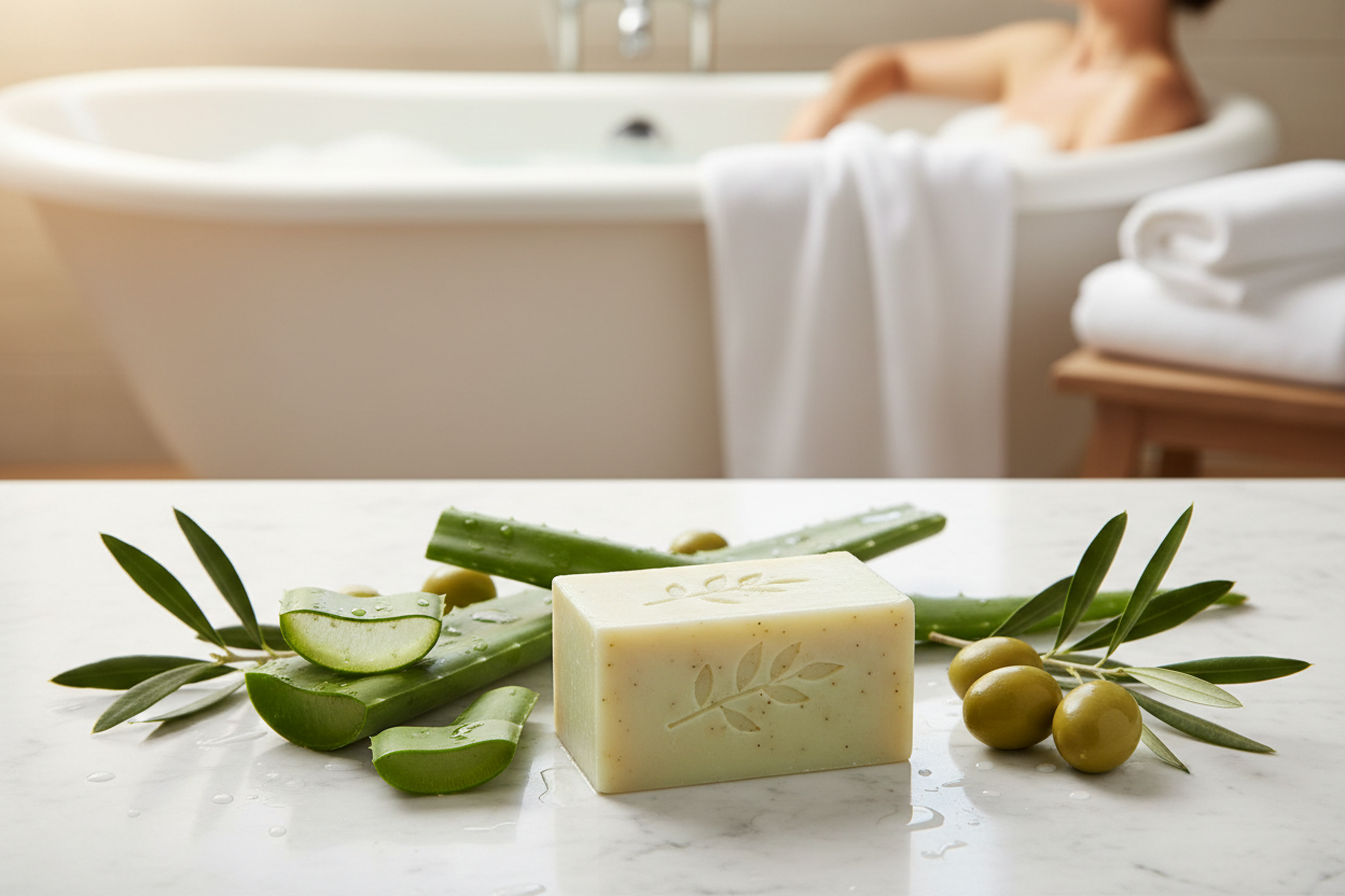 Base de Jabón Premium Aloe y Aceite de Oliva – Base Melt & Pour Hidratante Natural para Jabones Artesanales Suaves (2 LBS-CC)