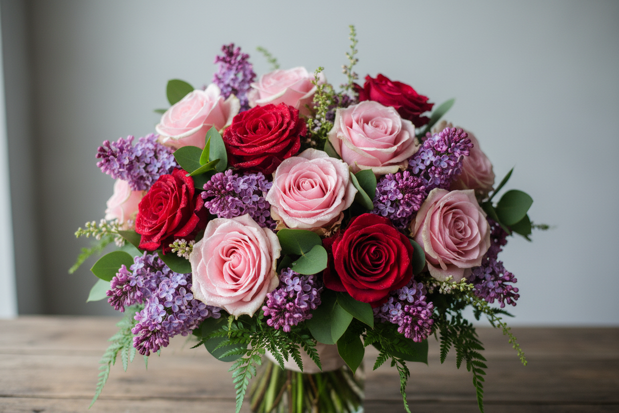 roses and lilac bouquet